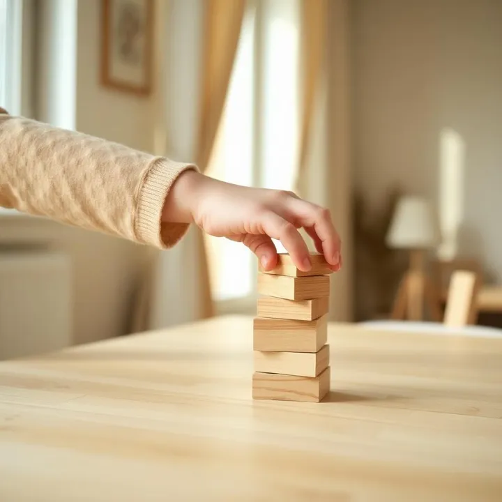 Vauvan kädet tutkivat puisia Montessori-leluja lattialla